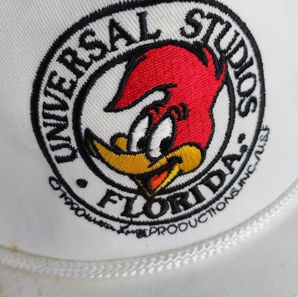 VTG 90s Universal Studios Woody Woodpecker Florida White Strapback Hat USA Made - Picture 3 of 15